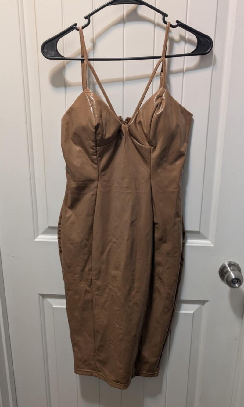 Kaylee Kollection Brown Mocha Faux Leather Bodycon Sexy Party Slip Dress Size M